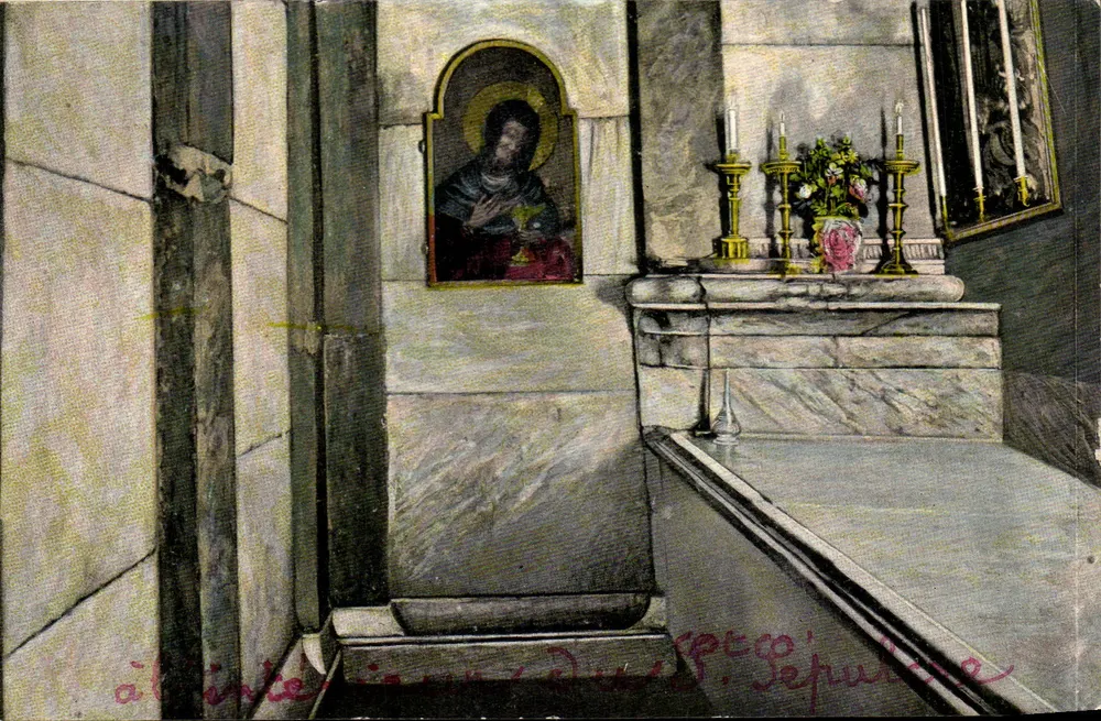 Intérieur du Saint-Sépulcre — vue de l'autel et de l'icône — Union Postale Universelle n°131 - Frente
