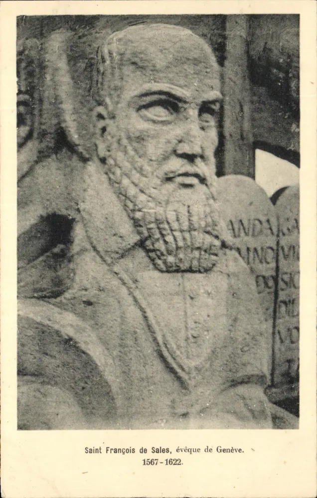 Heiliger François de Sales, Bischof von Genf — Steinstatue — Verlag UNIS-FRANCE, Nr. 25 - Vorderseite