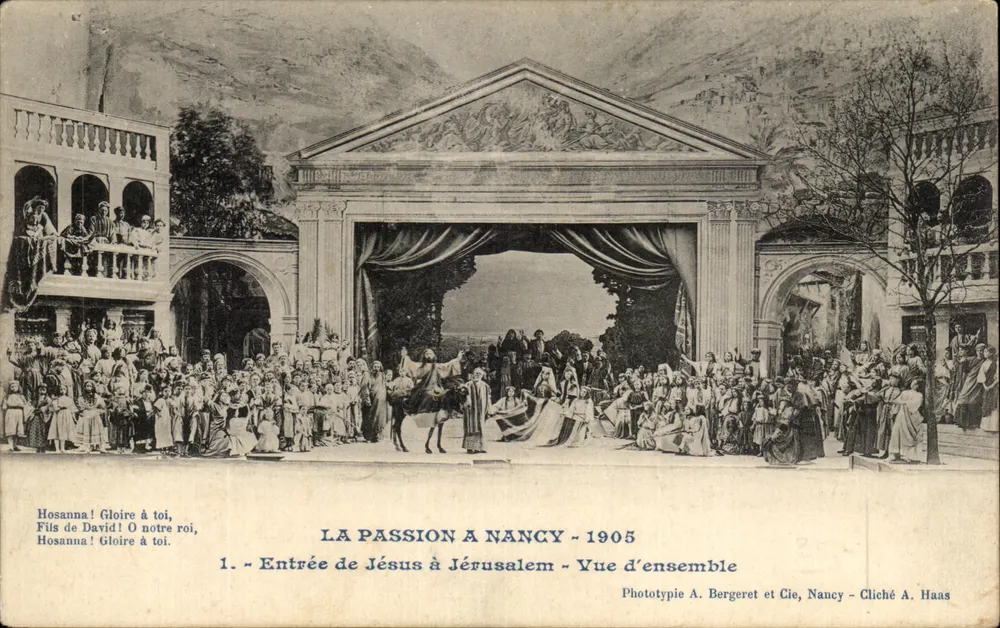 Die Passion in Nancy - Eintritt Jesu in Jerusalem - Gesamtansicht — Phototypie A. Bergeret et Cie, Nancy, n°1 - Vorderseite