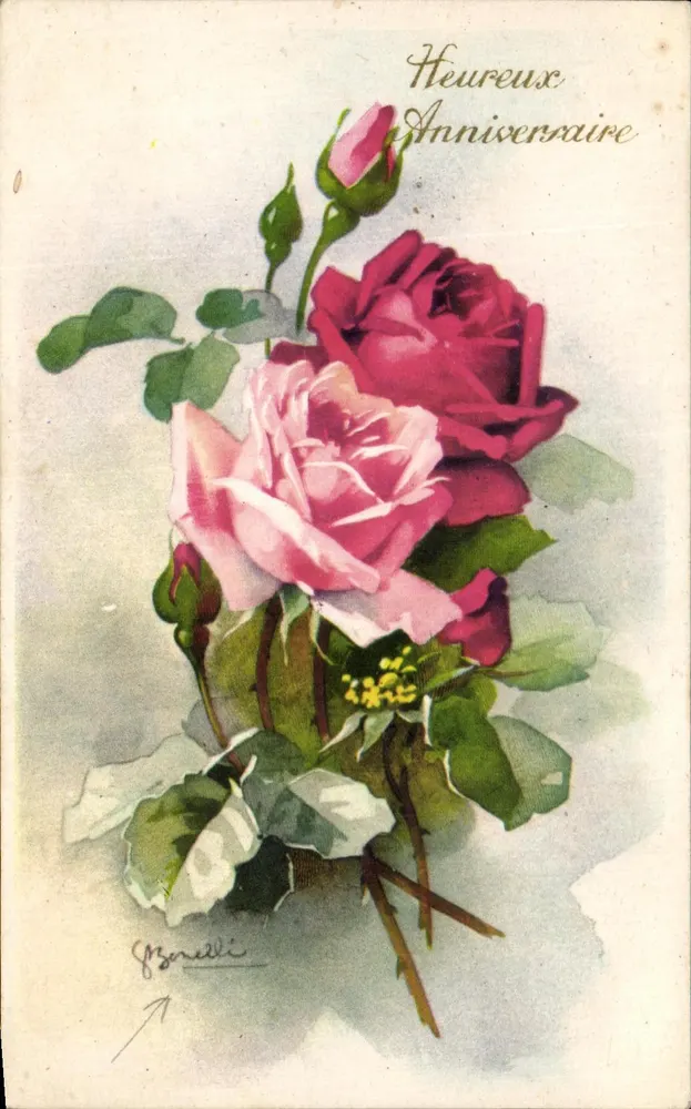 Blütenstrauß aus Rosen — Geburtstag — G. Bonelli, Serie 226 - Vorderseite
