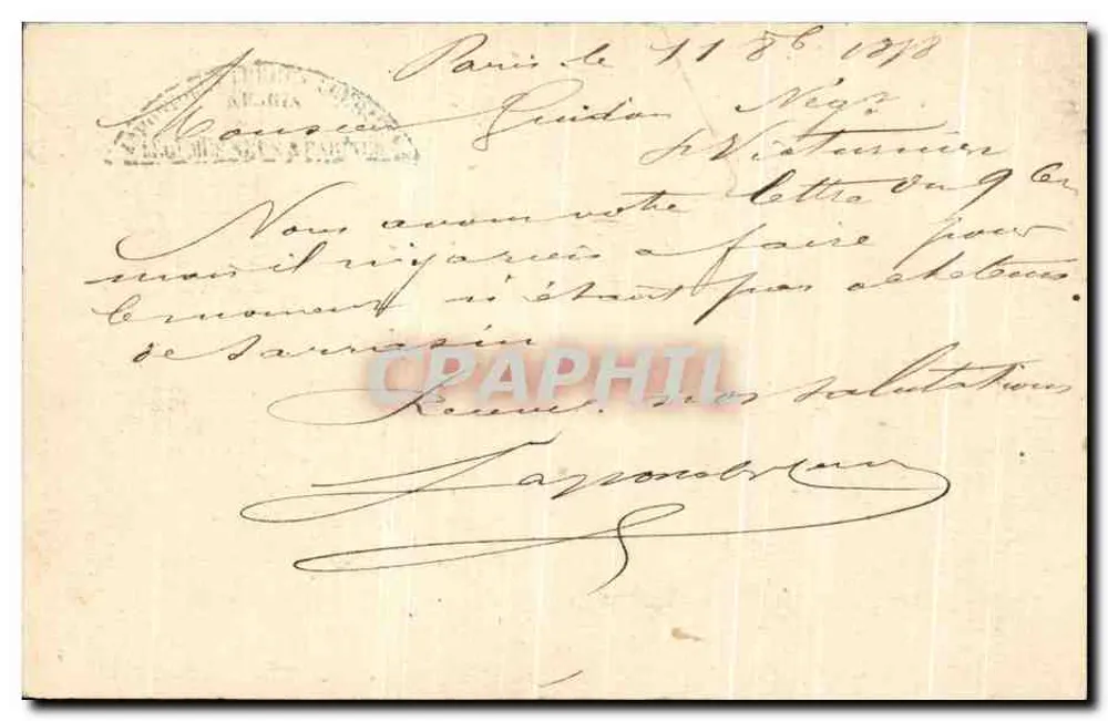 Paris — datierte Ansichtskarte vom 1878 — unbekannter Verlag, Seriennummer nicht sichtbar - Rückseite