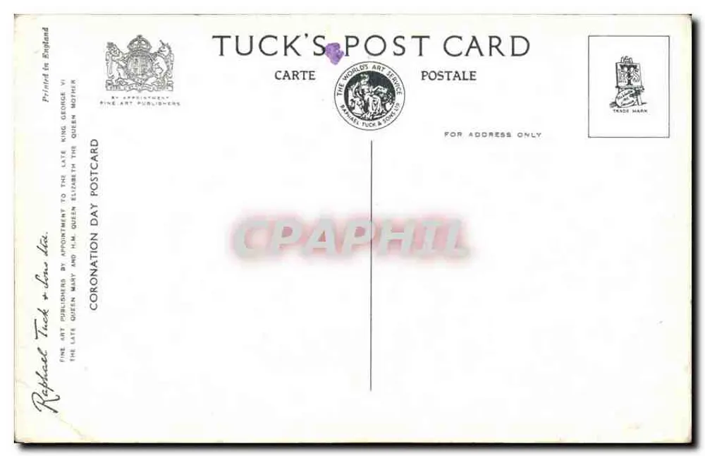 Die Königin bereitet sich auf die Krönung vor — Szene in der Westminster Abbey während der Krönung Ihrer Majestät Queen Elizabeth, 2. Juni 1953 — Tuck Card CHT 5 - Rückseite