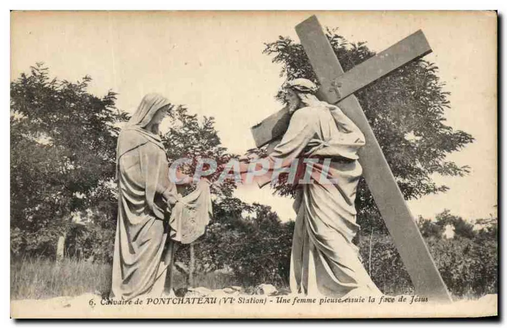Calvaire de Pontchâteau (VIe Station) — Eine fromme Frau wischt das Gesicht Jesu — Verlag nicht sichtbar - Vorderseite