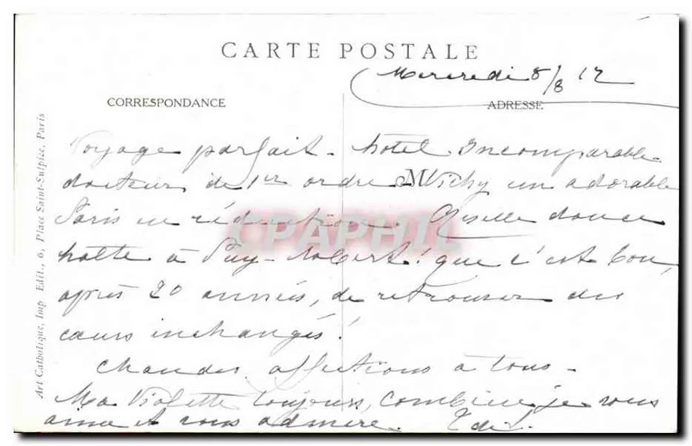 Seine Eminenz Kardinal Mercier — Gemälde von Albert Benard Pinx — Rom, Juni 1916 — Art Catholique - Rückseite