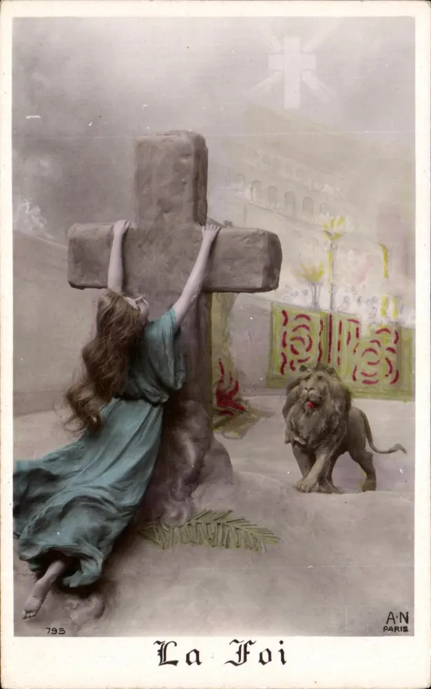 A Fé — Tema religioso com cruz e leão — A'N PARIS n°795 - Frente