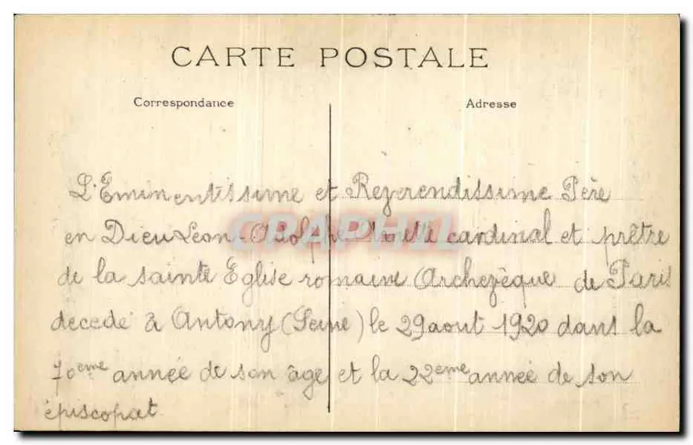 S.E. o Cardeal AMETTE, Arcebispo de Paris — J.H. editor - Verso