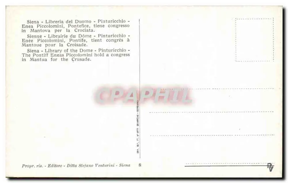 Siena - Biblioteca do Dômer - Congresso de Enea Piccolomini em Mantova — Editor Ditta Stefano Venturini, Siena, n°8 - Verso
