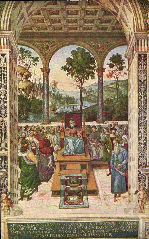 Biblioteca do Duomo em Siena — Eneas Piccolomini enviado a Jacques I, Rei da Escócia — Editor Stefano Venturini, Siena - Frente
