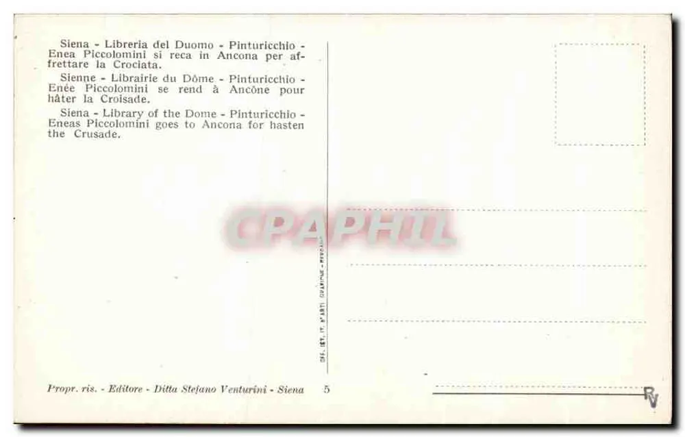 Siena - Livraria do Dômero - Pinturicchio - Enea Piccolomini se dirige a Ancona para acelerar a Cruzada - Verso