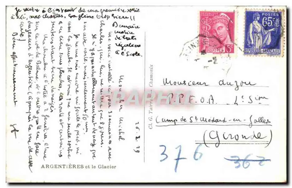 Argentières et le Glacier — éditeur ARGIENTIÈRES et le Glacier - Verso