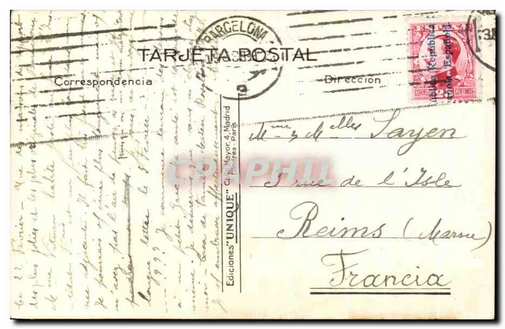 Barcellona — Avenida di Alfonso XIII — Edizioni 'UNIQUE' - Verso