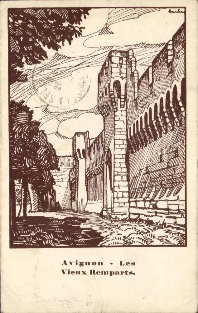 Avignon - Les Vieux Remparts — dessin de Barbier - Recto