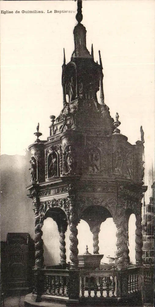 Kirche von Guimiliau — Der geschmückte Taufbau — Verlag Unvaniez Post ar Bed Holl - Vorderseite
