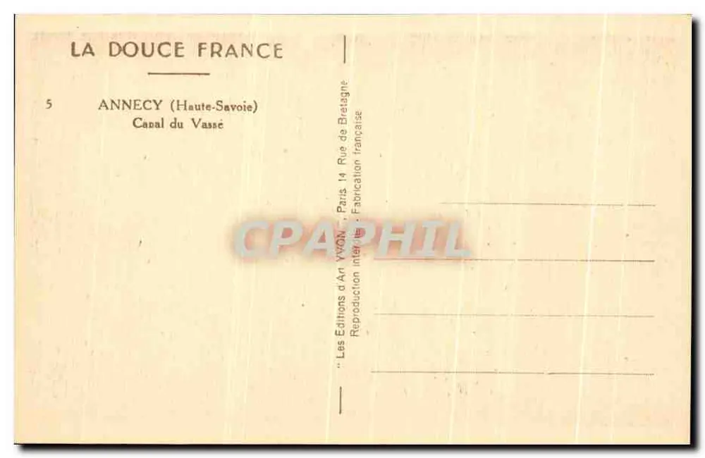 Annecey — Canal du Vasse — Les Éditions d'Art Yvoux - Rückseite