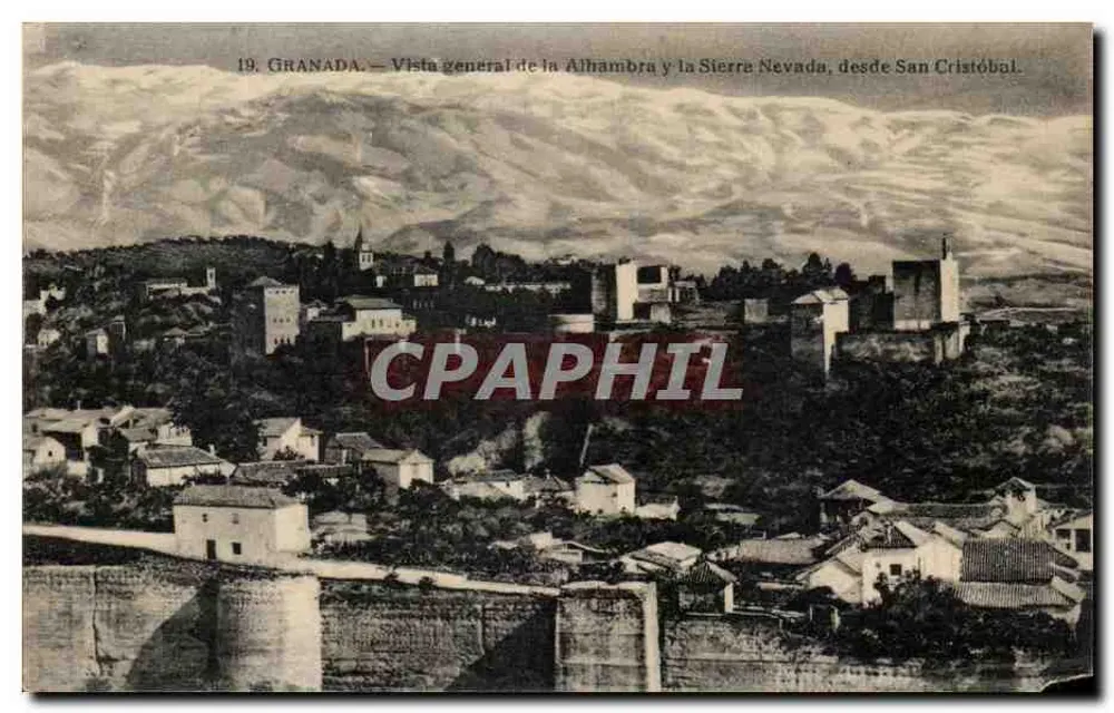 Granada — Allgemeiner Blick auf die Alhambra und Sierra Nevada von San Cristóbal - Vorderseite