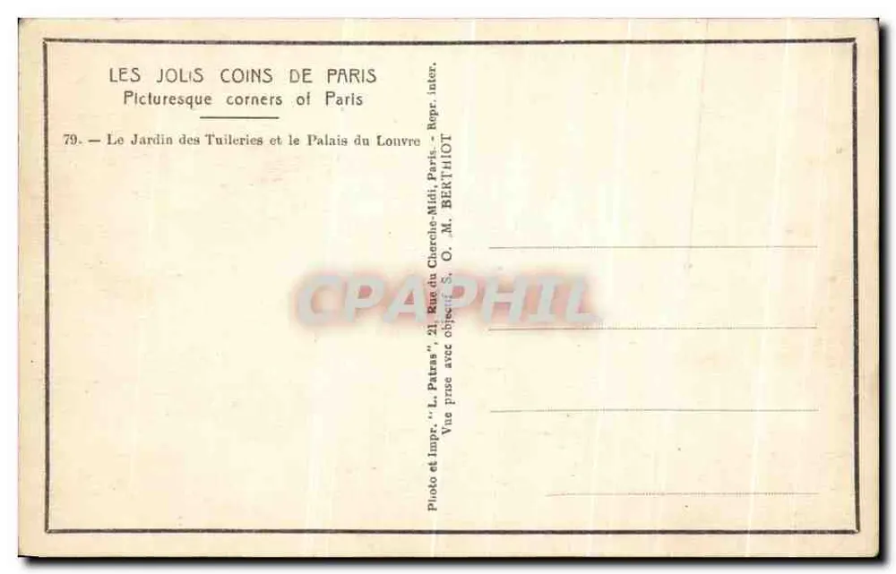 Jardin des Tuileries und Palais du Louvre — Les Jolis Coins de Paris — L. Patras - Rückseite