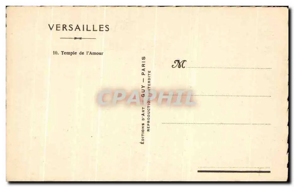Versailles — Templo do Amor — Edições d'Art Guy - Verso