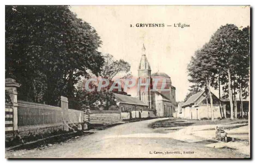 Grivesnes — A Igreja — L. Caron, fotografia-editora, Amiens - Frente