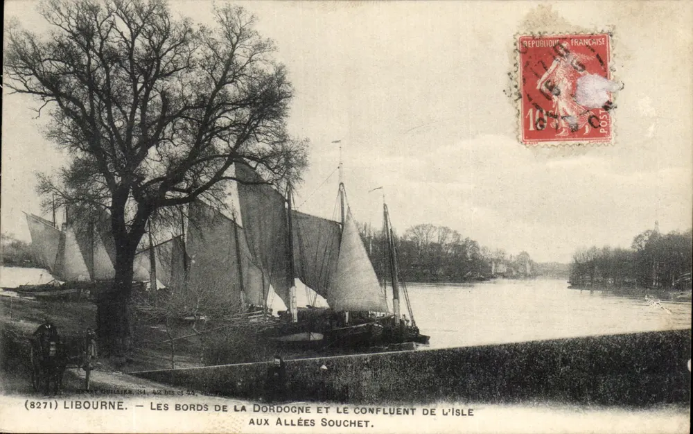 Libourne — Die Ufer der Dordogne und der Zusammenfluss der Isle aux Allées Souchet — (8271) Libourne - Vorderseite