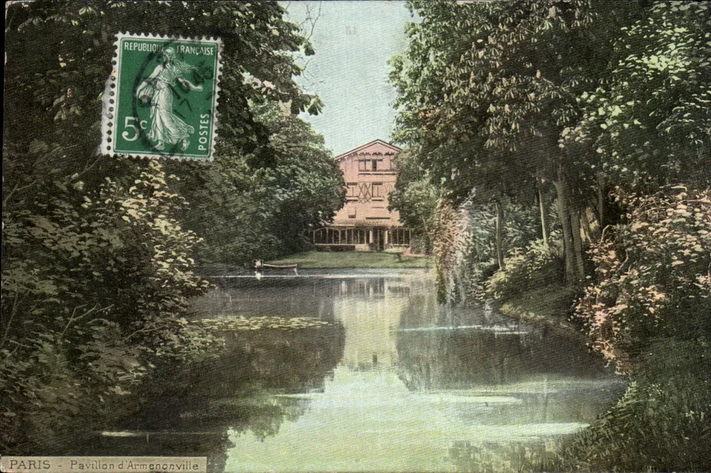 PARIS - Pavillon d'Armenonville — vue du lac et du bâtiment entouré de forêt, éditeur L. V. C. Paris - Frente