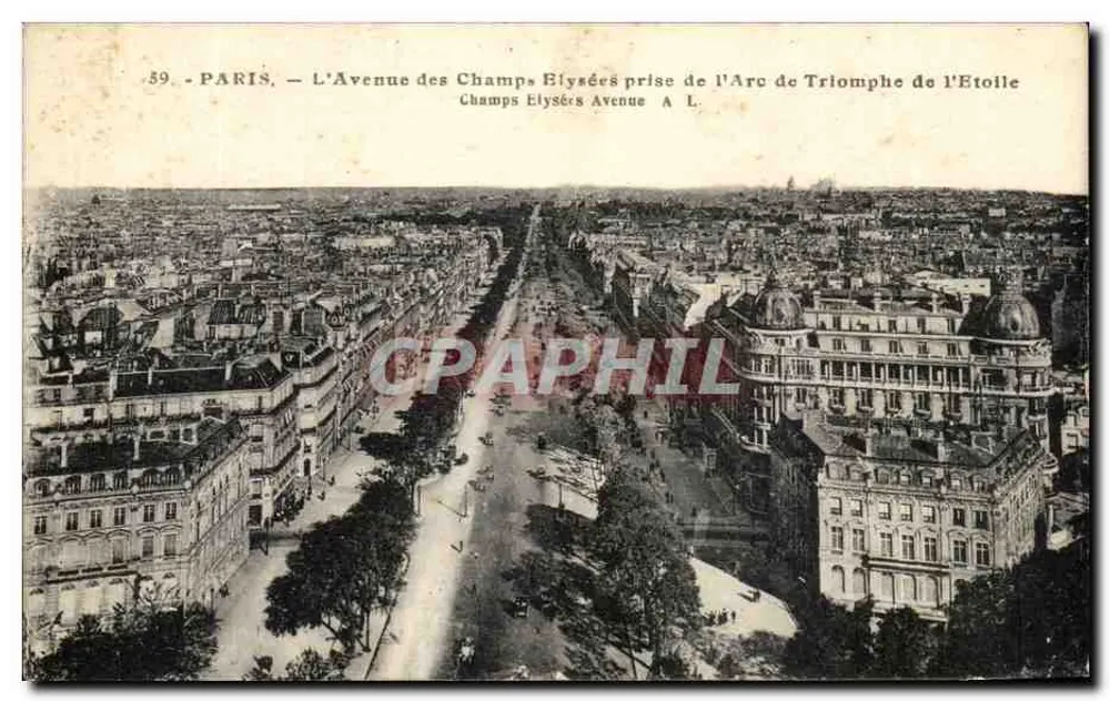 Paris — Die Avenue des Champs-Élysées aus dem Arc de Triomphe de l'Étoile gesehen — A. L. - Vorderseite