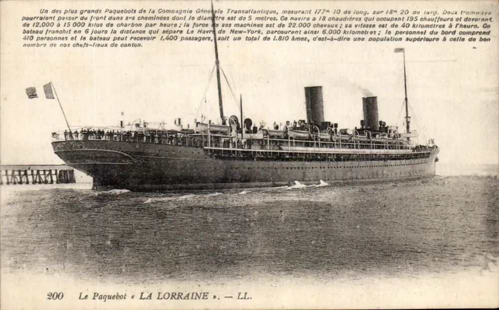 O Navio de Passageiros « LA LORRAINE » — Compagnie Générale Transatlantique — n° 200 — LL. - Frente