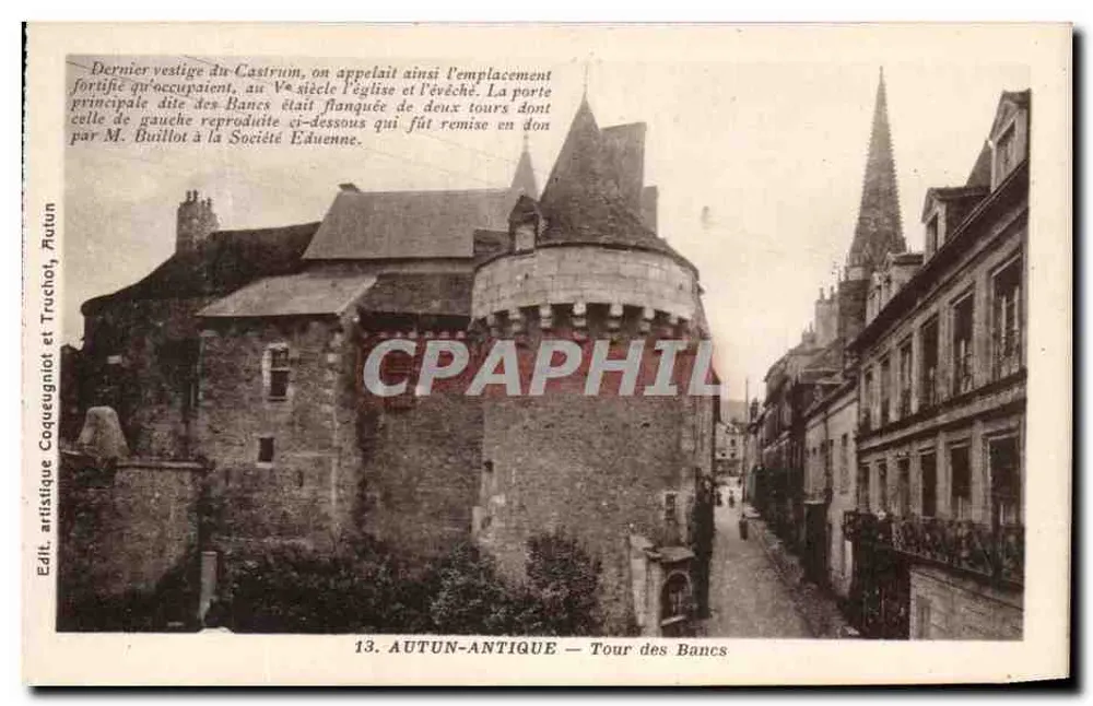 Autun-Antigo — Torre dos Bancos — Ed. artística Coqueugniot e Truchot, Autun - Frente