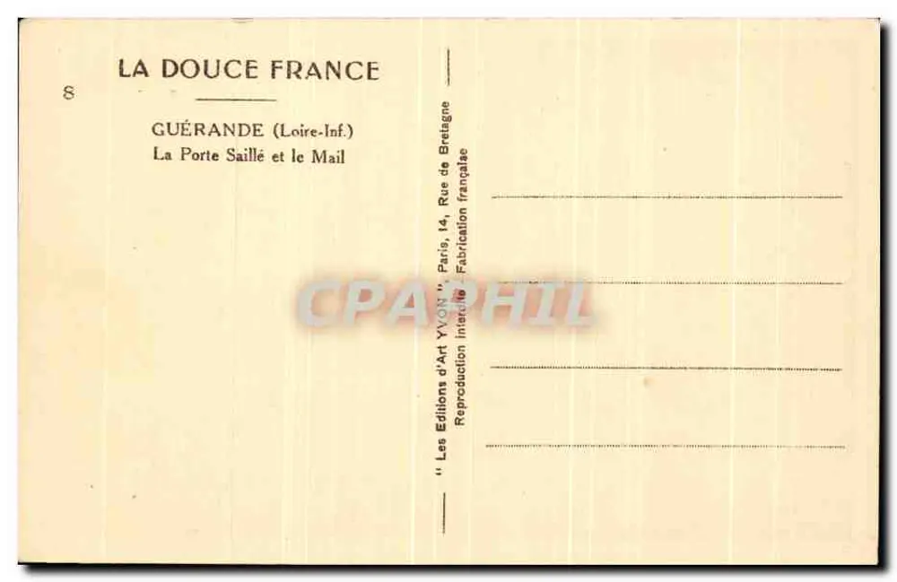Guérande (Loire-Inf.) — A Porta Saillé e o Mail — Edições d'Art YVON - Verso