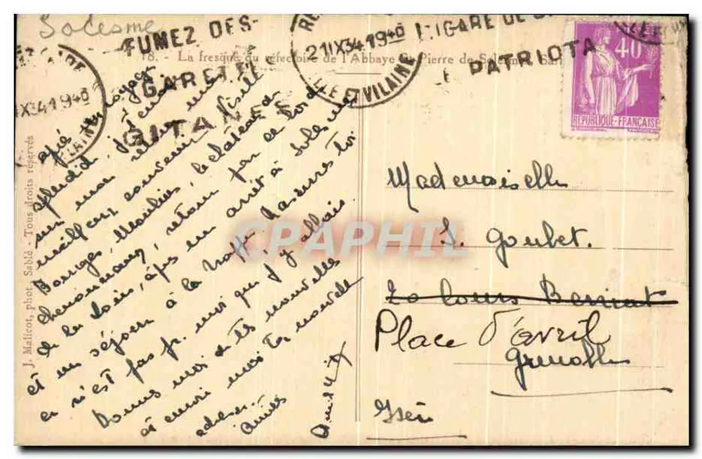 Abtei Saint-Pierre de Solesme — Fresko im Refektorium — J. Malicor, phot. Sablé - Rückseite