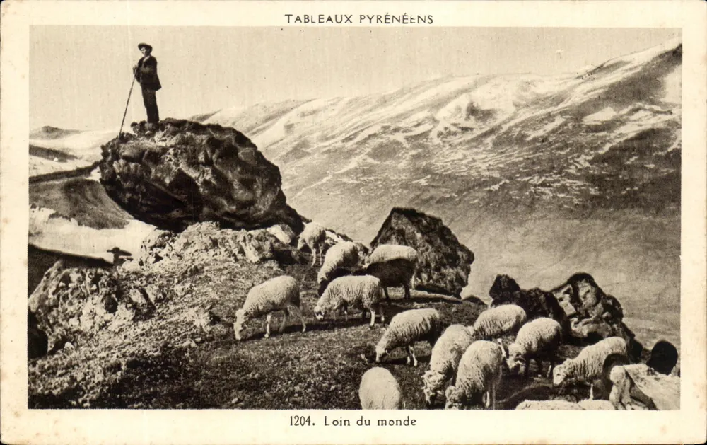 Paysage pyrénéen — berger sur rocher avec troupeau de moutons — Tableaux Pyrénéens n°1204 - Vorderseite