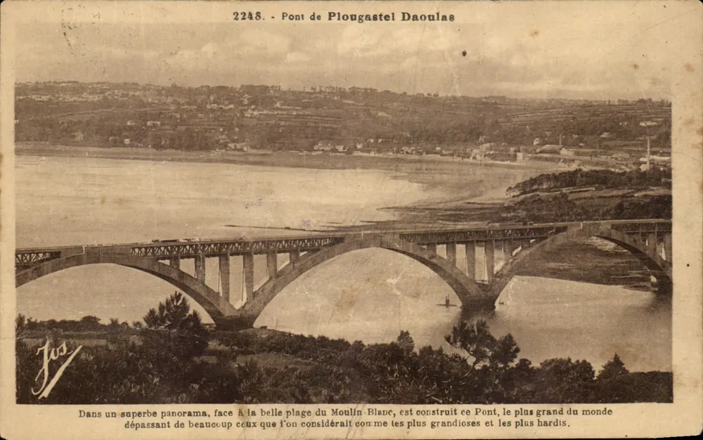 Ponte de Plougasnet Daoulas — panorama sobre a praia do Moulin-Blanc — editor Jos, n° 2248 - Frente