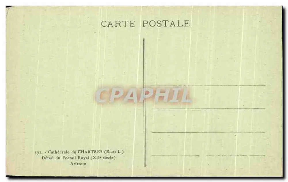 Aristoteles — Detail des Königstorches — Kathedrale von Chartres (12. Jahrhundert) — Verlag L. Houvet - Rückseite