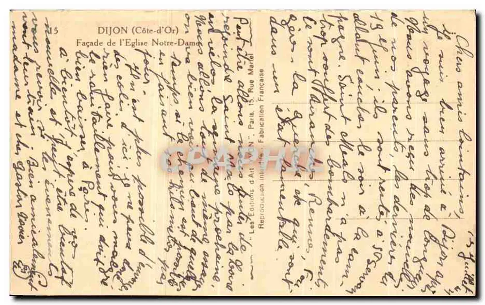 Dijon (Côte-d'Or) — Fachada da Igreja de Nossa Senhora — Éditions d'Art, Paris - Verso