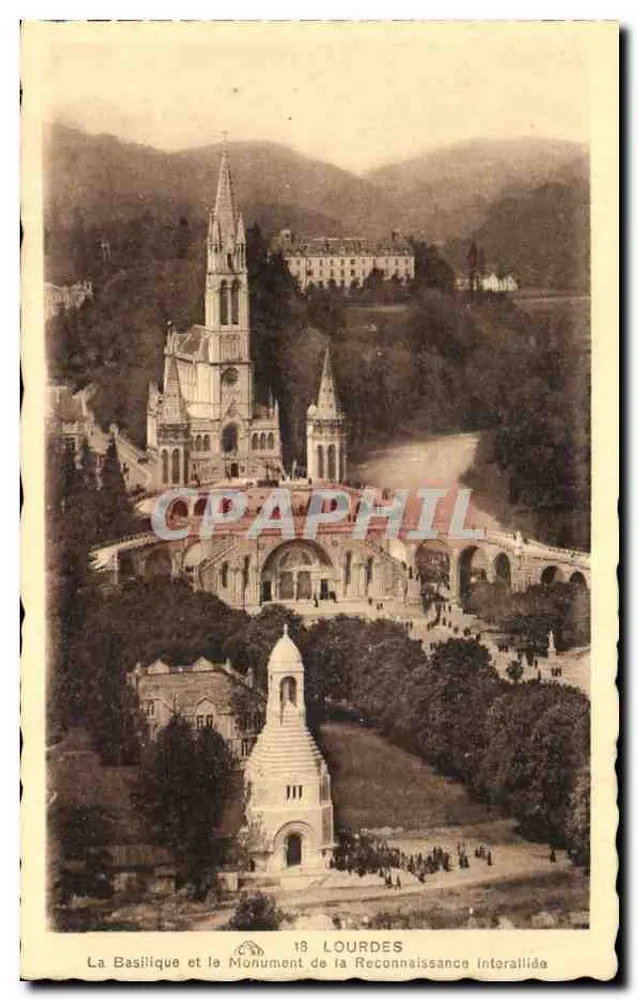 Lourdes — Die Basilika und das Denkmal der Interalliierten Erkenntnis — Moderne Ansichtskarte - Vorderseite
