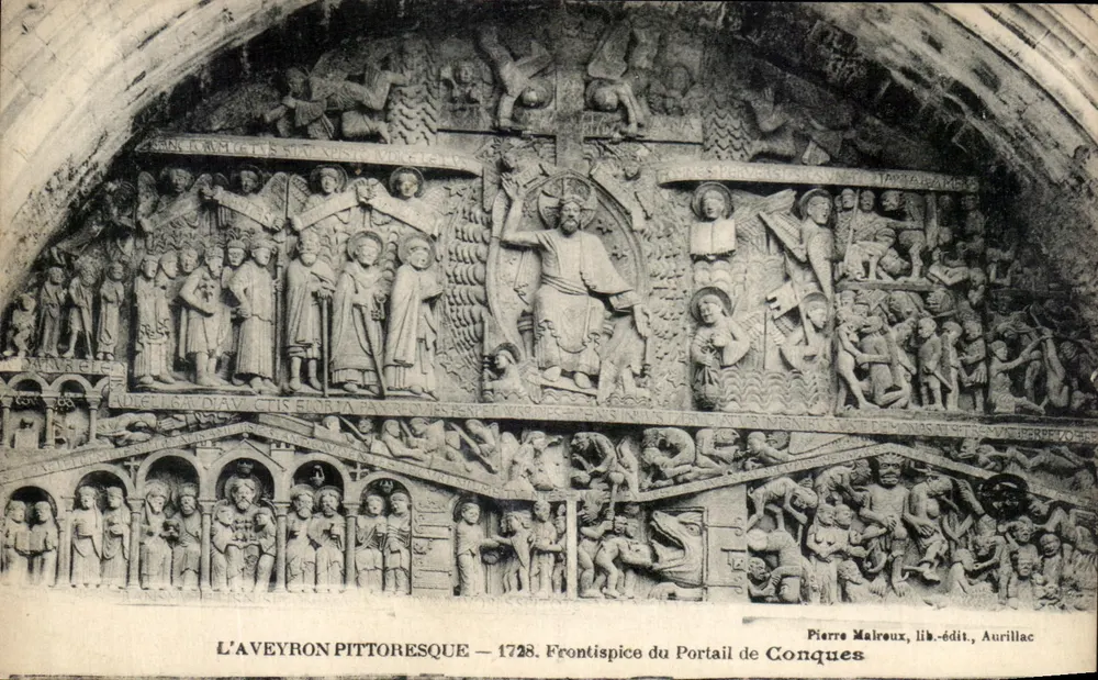 L'Aveyron pittoresk — Frontispiece van het Portaal van Conques — Pierre Malroux, lib.-edit., Aurillac - Voorkant
