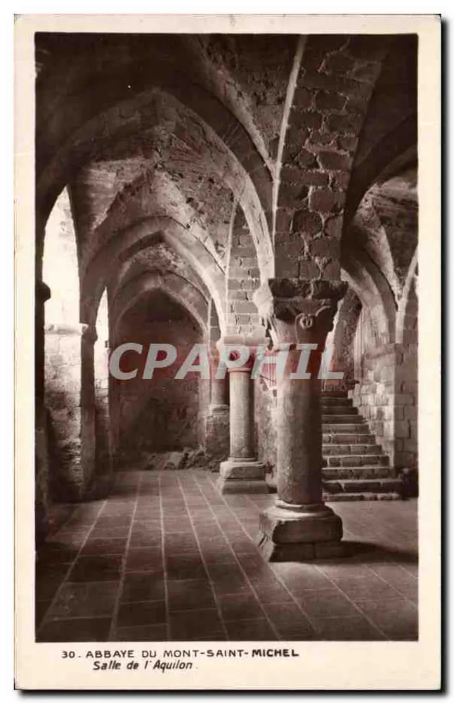 Abbaye du Mont-Saint-Michel — Salle de l'Aquilon, vue intérieure des voûtes gothiques — Édition des Monuments Historiques, n°30 - Vorderseite