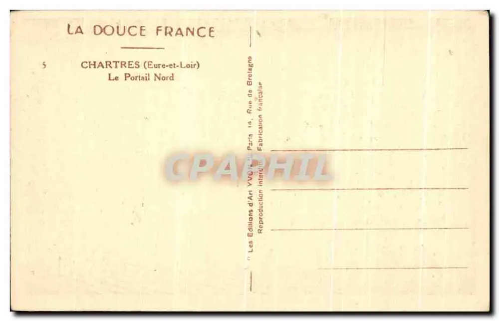 Chartres (Eure-et-Loir) — O Portal Norte — Les Éditions d'Art VVC, Paris - Verso