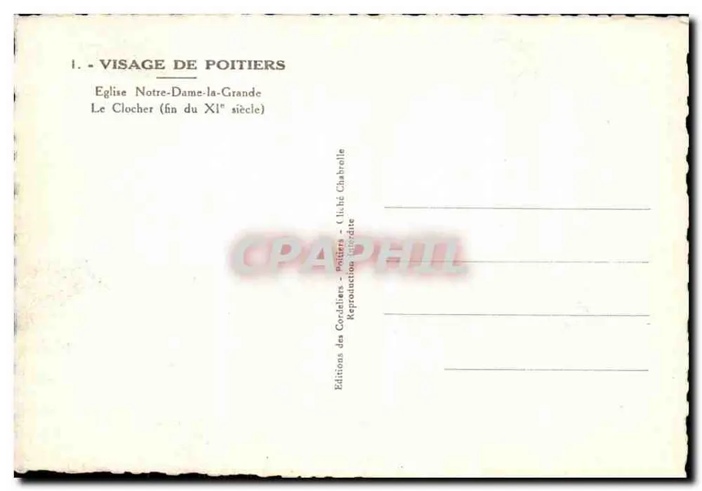 Gesicht von Poitiers — Kirche Notre-Dame-la-Grande, der Turm (Ende des 11. Jahrhunderts) — Éditions des Cordeliers, Poitiers - Rückseite