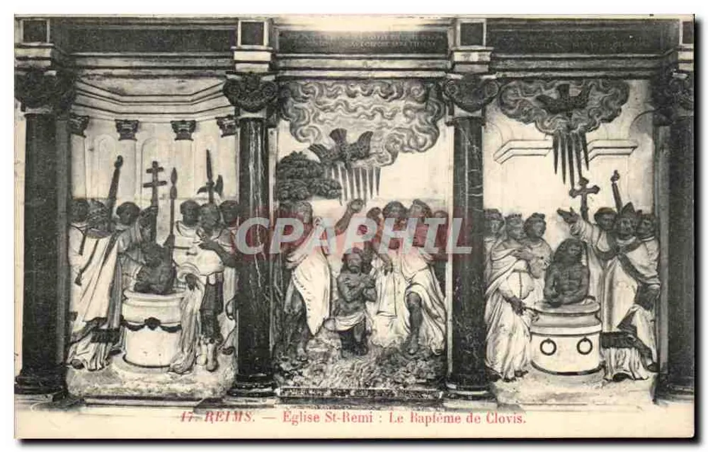 Reims — Kerk van Sint Remi: Het doopfeest van Clovis. - Voorkant