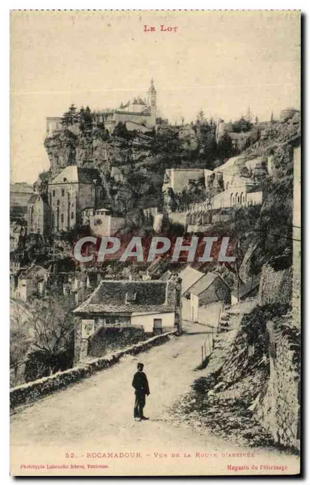 Rocamadour — Vista da estrada de chegada — Fototipia Labouche frères, Toulouse - Frente