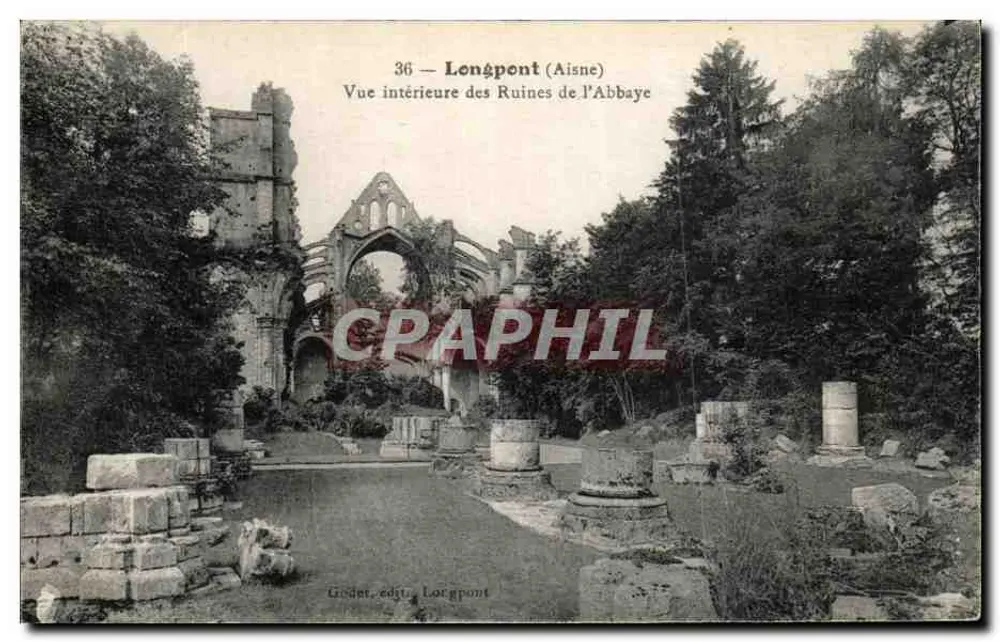 Longpont (Aisne) — Innenansicht der Ruinen der Abtei — Gredet, Verlag Longpont - Vorderseite