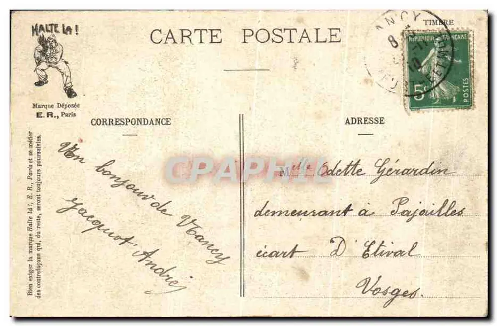 Scene Militari — La Benvenuta — E.R., Parigi, Modello depositato n° 14877 - Verso