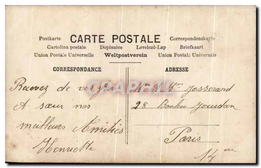Kleiner Vogel, der aus Frankreich kommt — Gedicht auf einer Dreifarbigen Kreuz — Verlag Prince, Nr. 503 - Rückseite