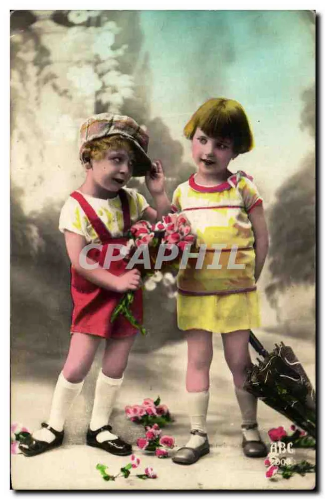 Deux enfants jouant avec des roses — scène de studio — éditeur ABC 2000 - Frente