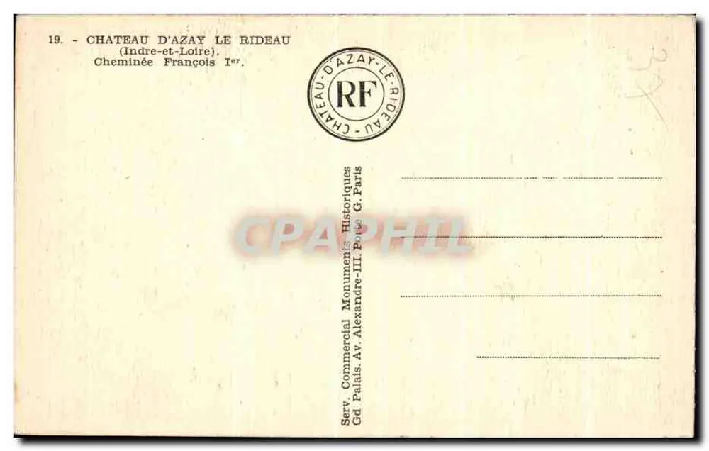 Schloss Azay-le-Rideau — Kamin von François I — Verleger Palais Commercial Service - Rückseite