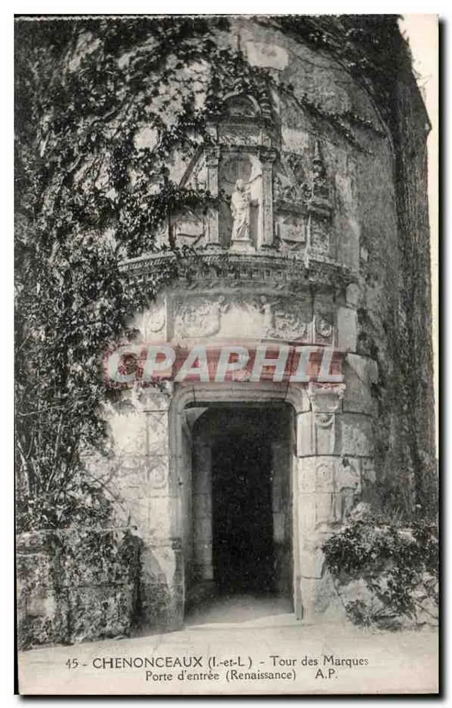 Chenonceaux (Loire-et-Loire) - Torre das Marcas, Porta de entrada (Renascimento) - A.P. - Frente