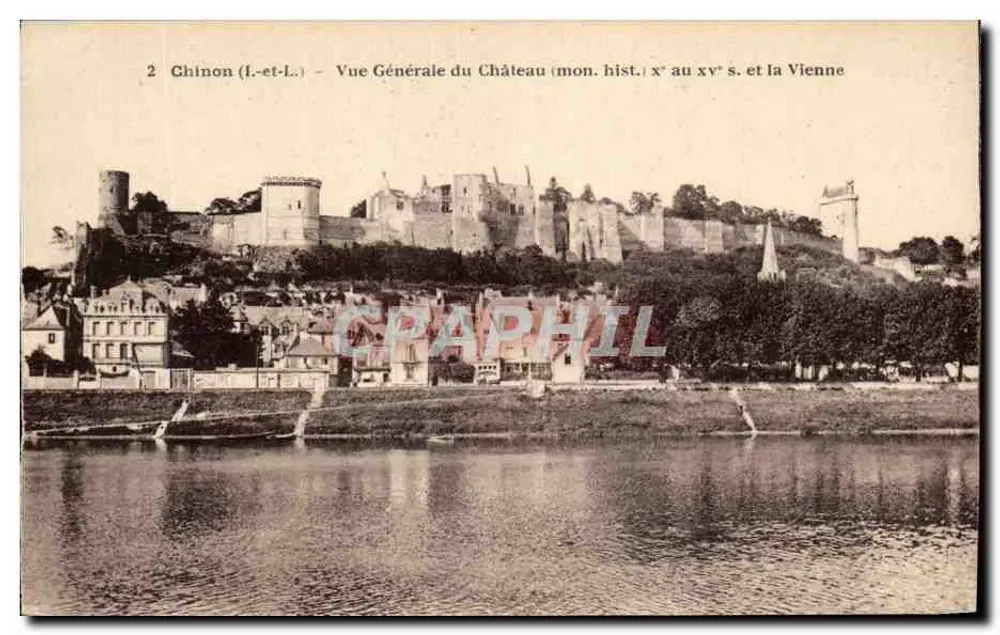 Chinon (Indre-et-Loire) — Allgemeiner Blick auf den Schloss (Denkmal aus dem 15. bis 19. Jahrhundert) und die Vienne — Verleger R. Dorange, Tours - Vorderseite