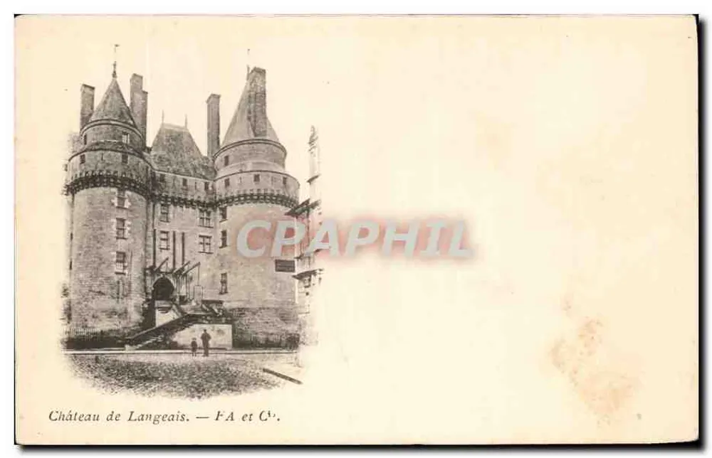Château de Langeais — vue du château avec deux silhouettes — éditeur FA et C° - Frente