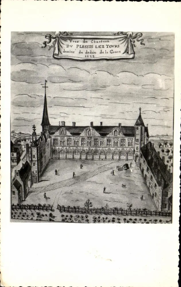 Plessis-les-Tours — Castelo, vista da praça interna — Edição J. Charpenet, Tours - Frente