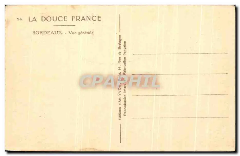 Bordeaux — Allgemeiner Blick — Éditions d'Art YVON, 14 Rue de Béthune - Rückseite